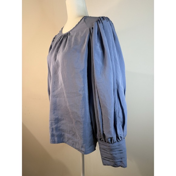 Express Tops - Express Blouse Womens Medium Blue Preppy Balloon Puff Sleeves